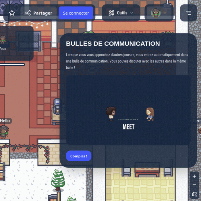 WorkAdventure : animation communiquer avec quelqu'un