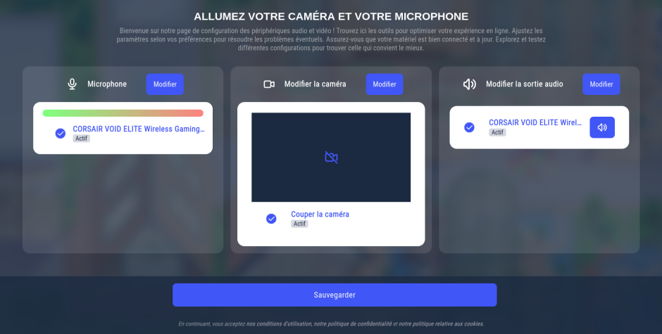 WorkAdventure : entree choisir canaux audio et video